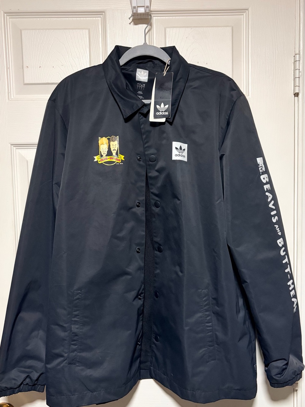 NWT adidas Throwback Beavis and Butt-Head Large Coach Jacket Embroidered Patc